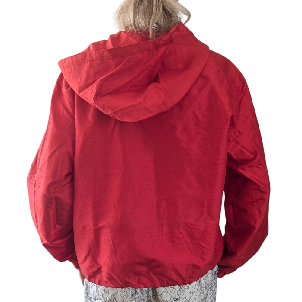 Vintage 90s Escada Sport Red 100% Silk Hooded Jacket NWT Size M - Picture 2 of 10